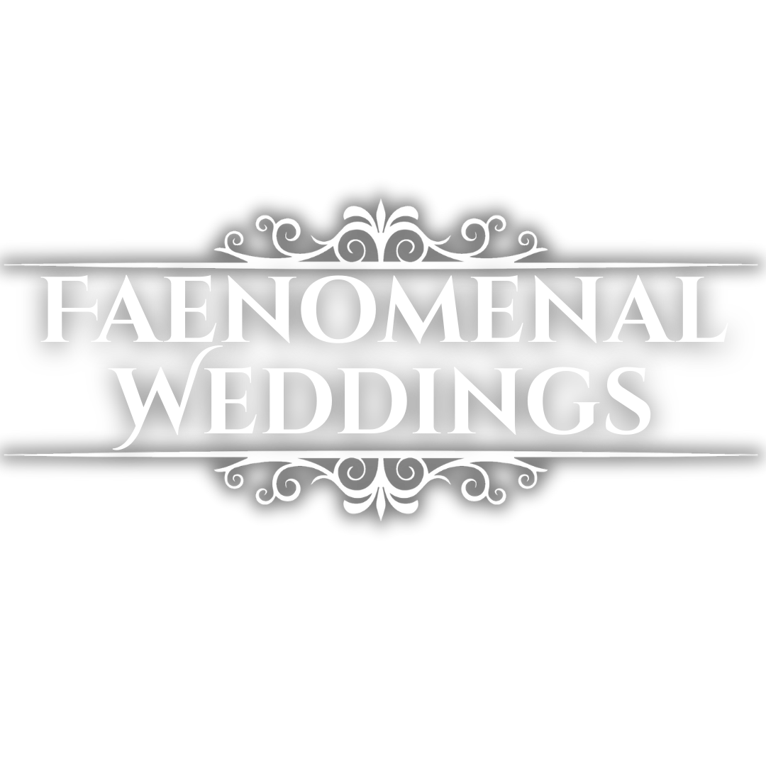 Logo for Faenomenal Weddings with ornate decorative accents on black background