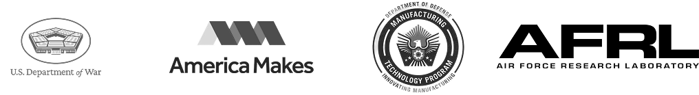 Logos of U.S. Department of Defense, America Makes, Defense Manufacturing Technology Program, and Air Force Research Laboratory.