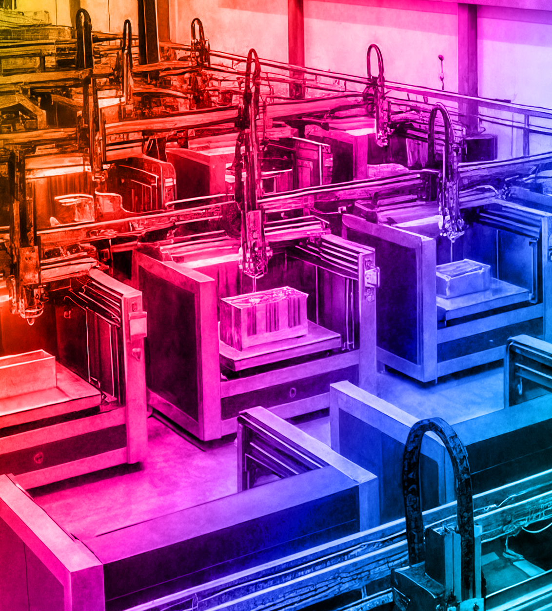 Colorful rainbow gradient on a display case filled with jewelry in a store or museum.