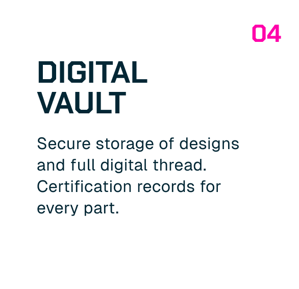 Digital Vault sign with description about secure storage of digital designs and certification records, and a page number 04 in pink.