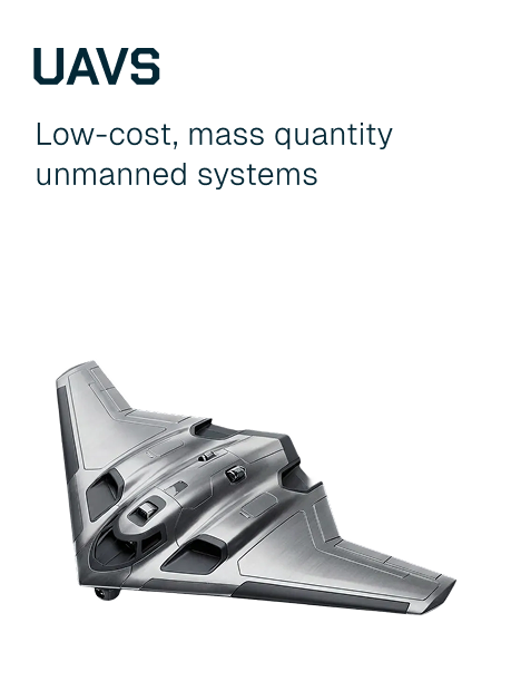 A sleek, gray unmanned aerial vehicle (UAV) with low-cost, high quantity design, featuring a streamlined shape and multiple attachment points.