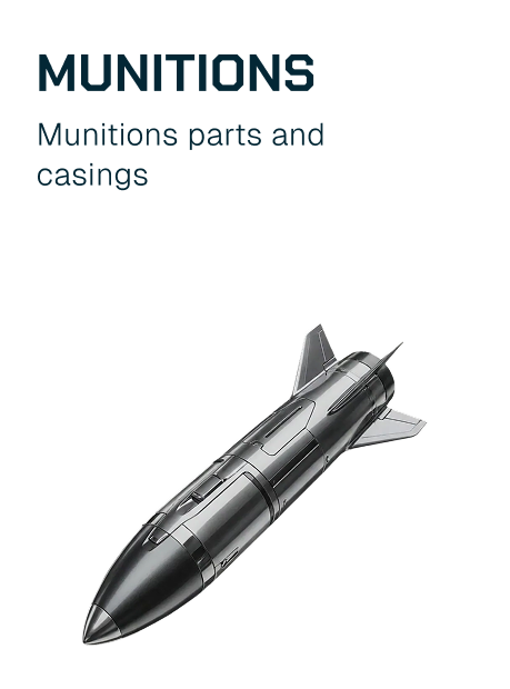 Book cover titled "MUNITIONS" with subtitle "Munitions parts and casings" and an image of a missile or bomb.