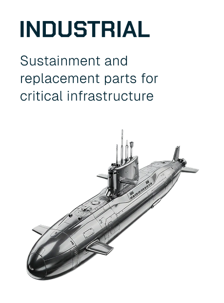 Industrial submarine with technical details, used for sustenance and replacement parts for critical infrastructure.
