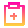 A colorful pixelated square with shades of pink, orange, and yellow.