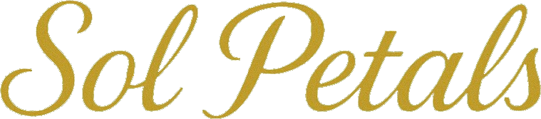 Logo reading 'Sol Petals' in gold cursive font on black background.