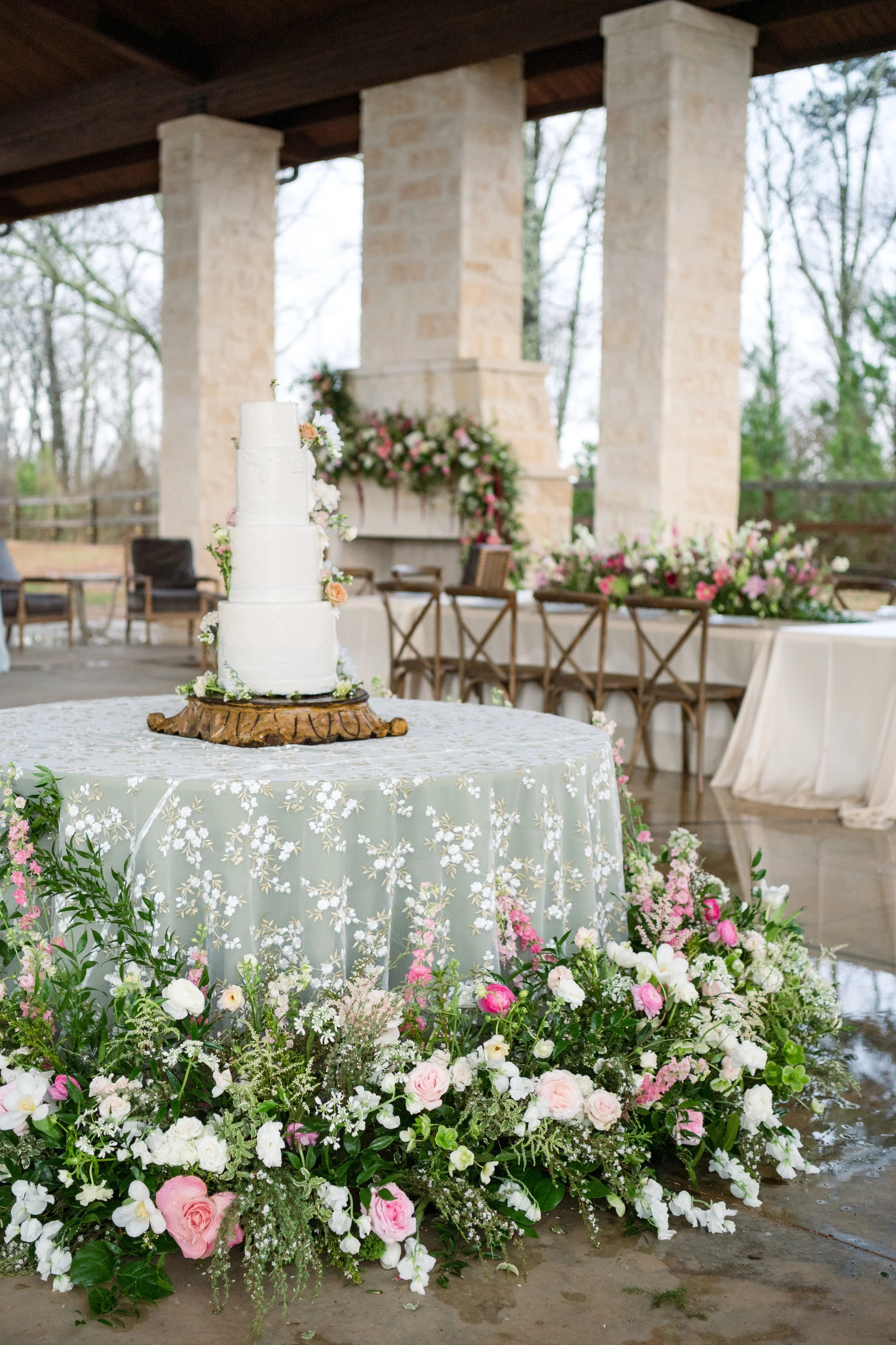 Reception set up under the pavilion with luxury floral table scape