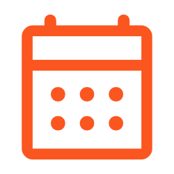 Simplified orange calendar icon with six dots representing days.