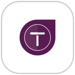 A purple circular logo with a stylized white letter 'T' inside.