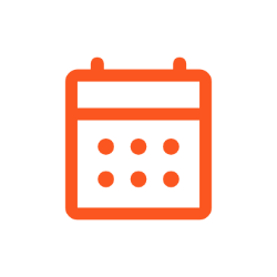 Icon of a calendar in orange on a black background.