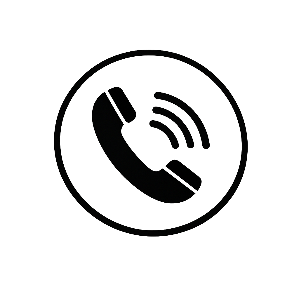 Icon of a telephone receiver with sound waves indicating a call or communication.