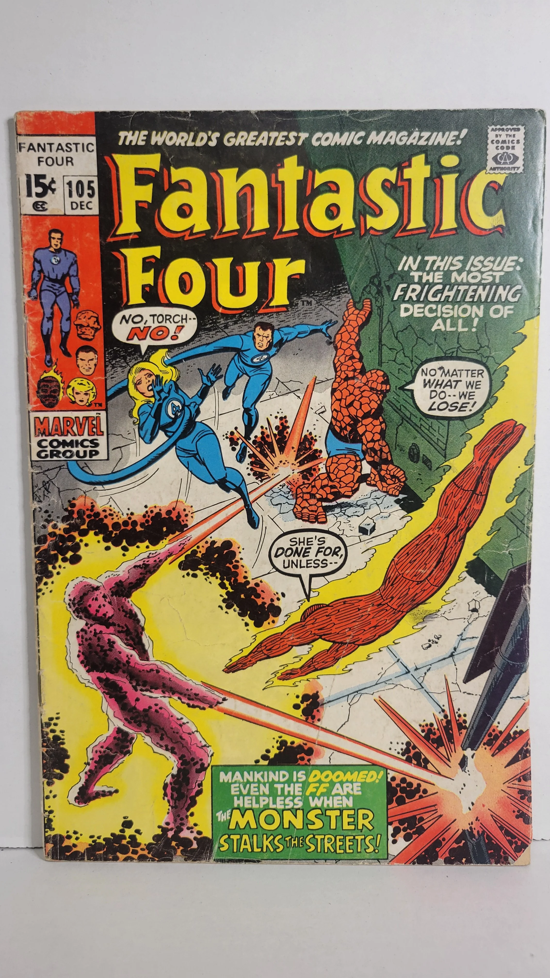 Fantastic Four 105 Romita! Crystal leaves! Lockjaw! 1970 Marvel Comics