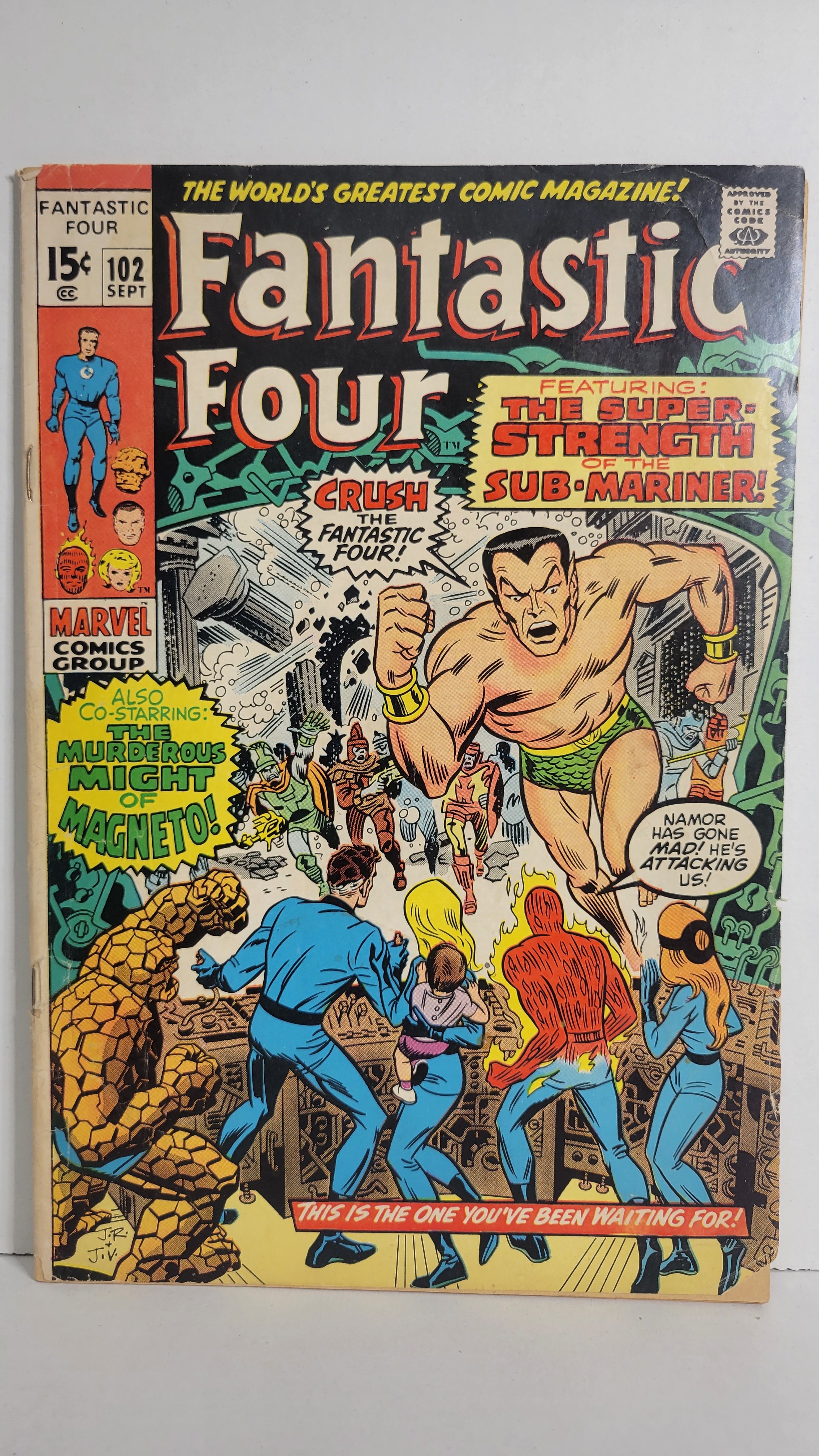 Fantastic Four 102 Magneto, Sub-Mariner Romita cover Kirby! 1970 Marvel Comics