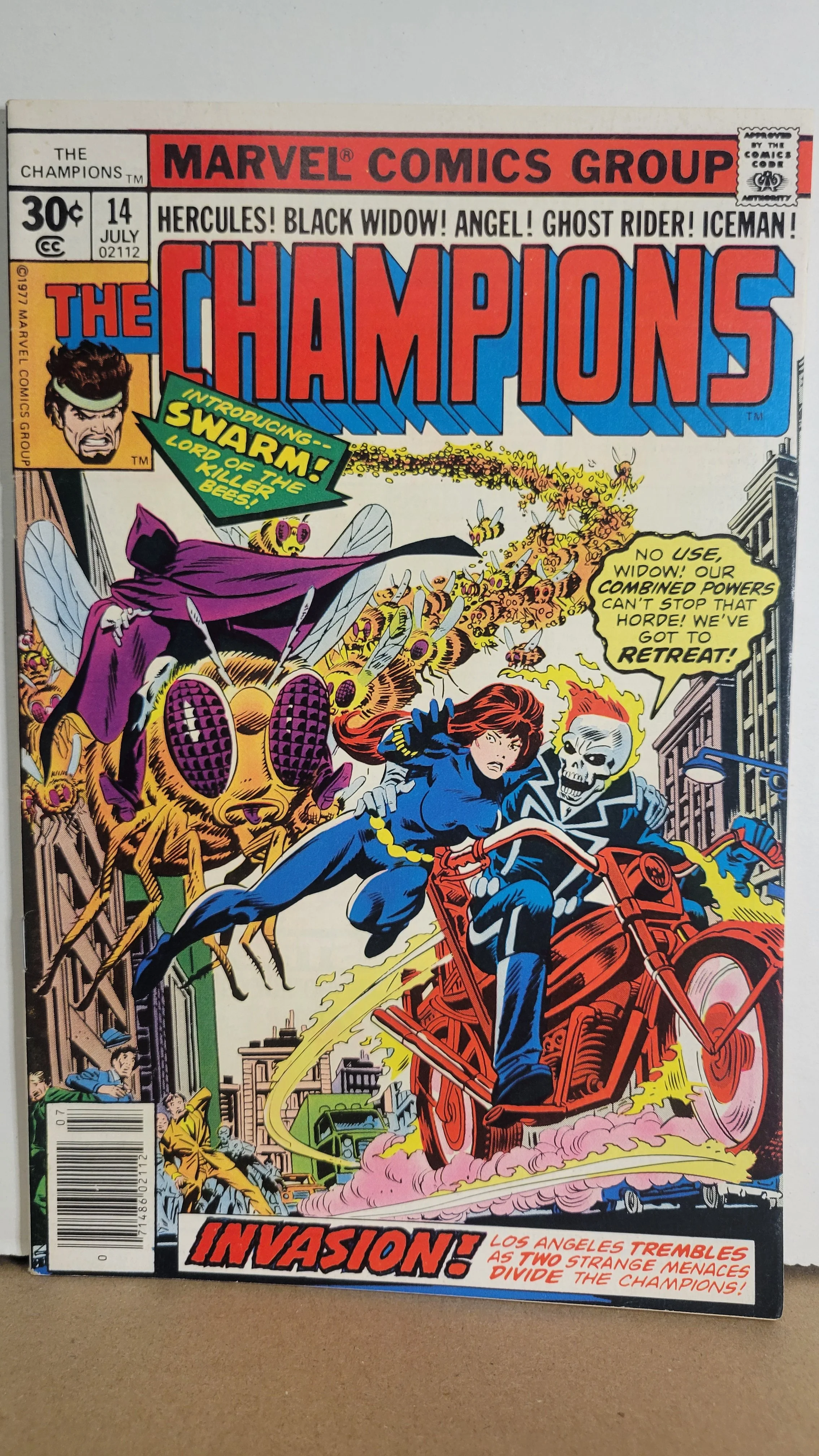 Champions 14 Introducing Swarm! Hercules, Black Widow, Angel, Ghost Rider, Iceman! 1977 Marvel Comics