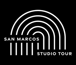 Logo for San Marcos Studio Tour featuring stylized rainbow and vertical lines design.