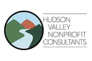 Logo of Hudson Valley Nonprofit Consultants, featuring a circular design with stylized mountains, a river, and a mountain in the background.