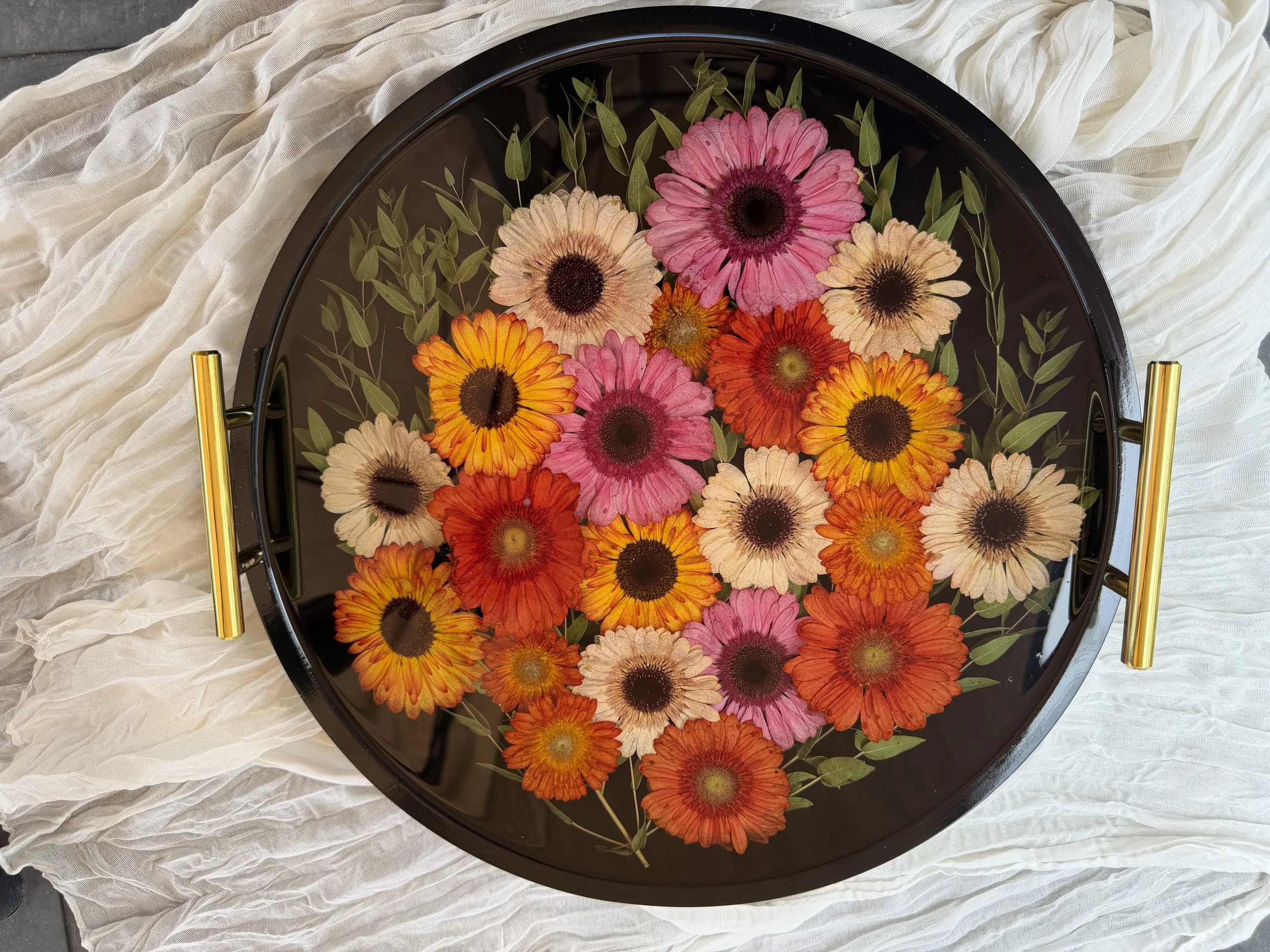 Resin Floral Wooden Tray