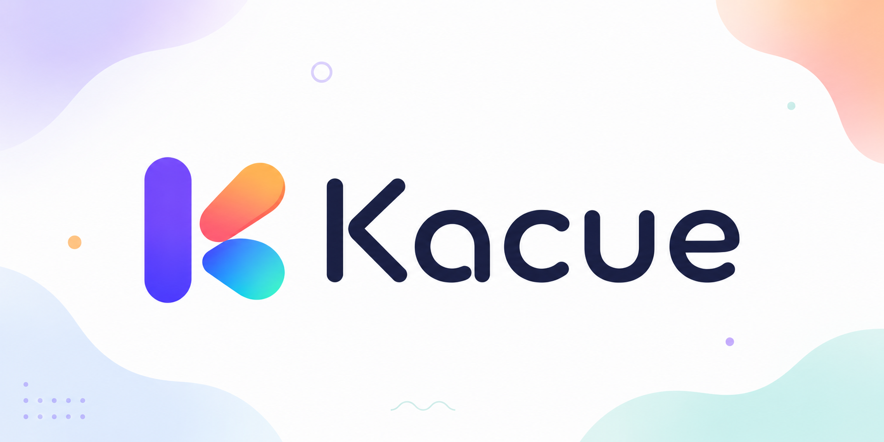 Modern Kacue logo with colorful abstract “K” icon on a soft gradient background, representing a creative digital product brand