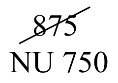 Mathematical expression showing 875 divided by 750 with the numbers 875 and NU 750.
