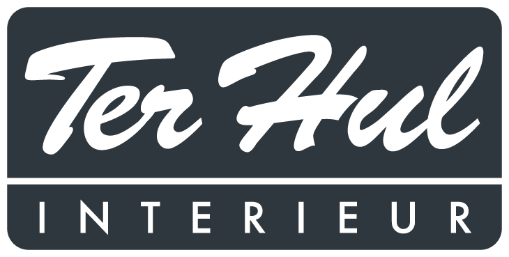 Logo with the text 'Ter Hul Interior' in white on a dark gray background, with 'Ter Hul' in cursive and 'INTERIEUR' in capital letters.
