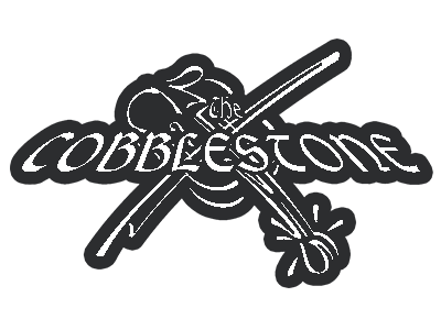 Logo of the famous Dublin pub The Cobblestone featuring an axe with the word 'the' and the words 'COBBLESTONE' in stylized text.