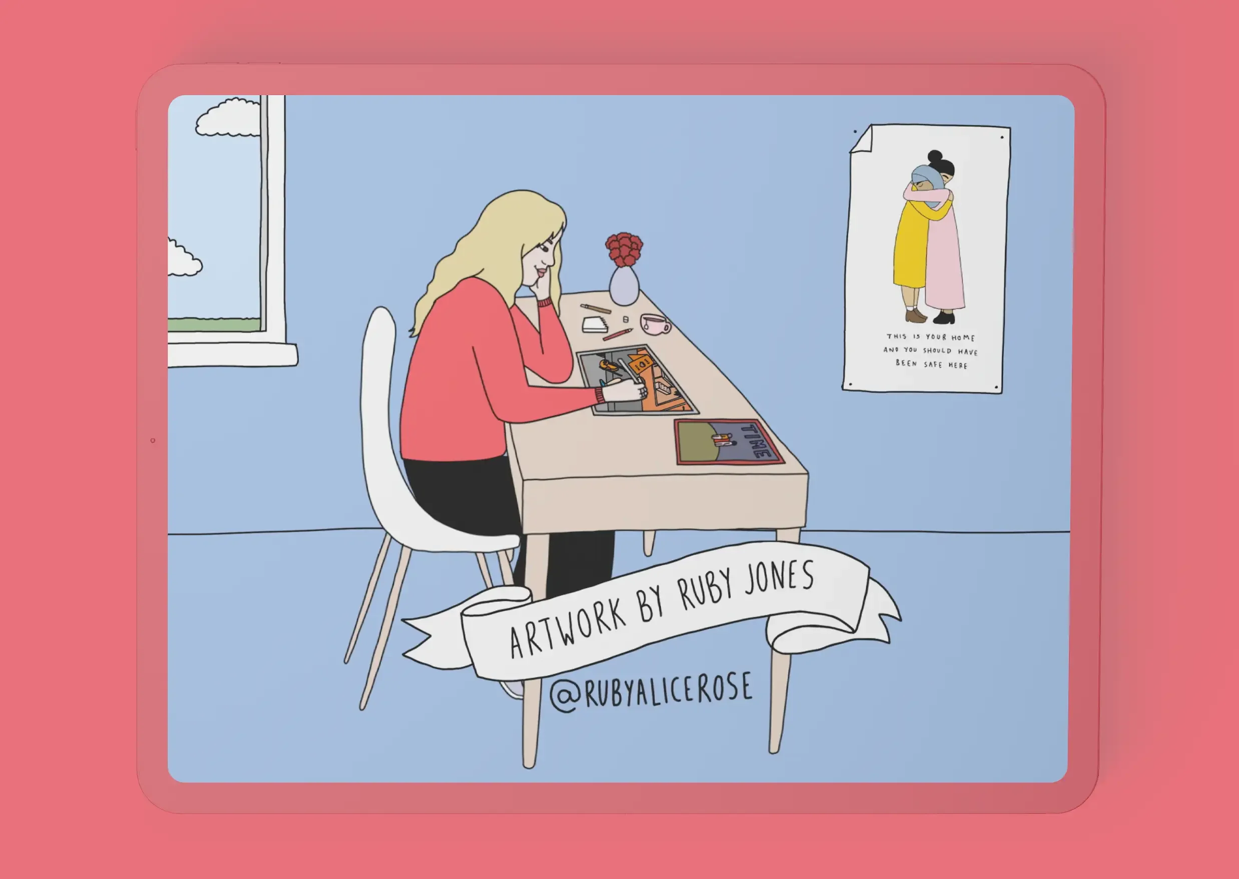 Illustration by Ruby Jones for Bliss Probiotics campaign, depicting themes of wellbeing, care, and everyday life