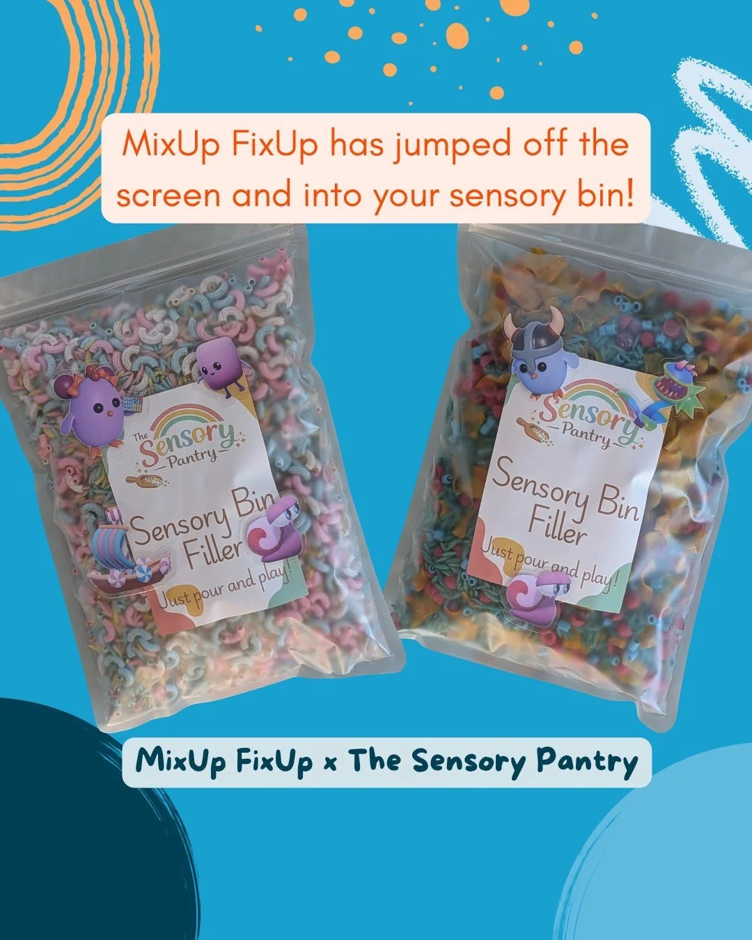 MixUp FixUp has officially jumped off the screen and into the sensory bin.

We&rsquo;re so excited to share our collaboration with The Sensory Pantry: two Adventure Island-inspired sensory fillers created from the world of MixUp FixUp.
Meet Candy Cov
