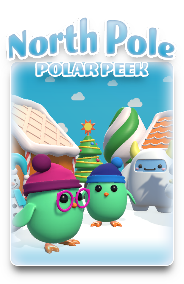A snowy North Pole game scene from MixUp FixUp, featuring icy landscapes and winter-themed items for visual memory practice.