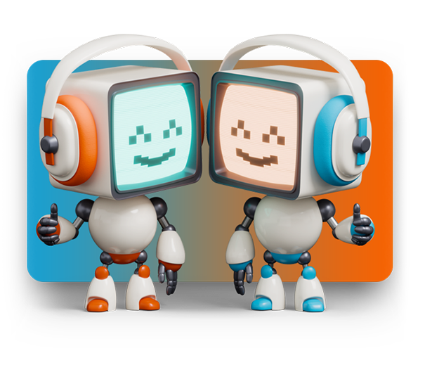Example of original 1UP Studio robot character rebranded with different colors.