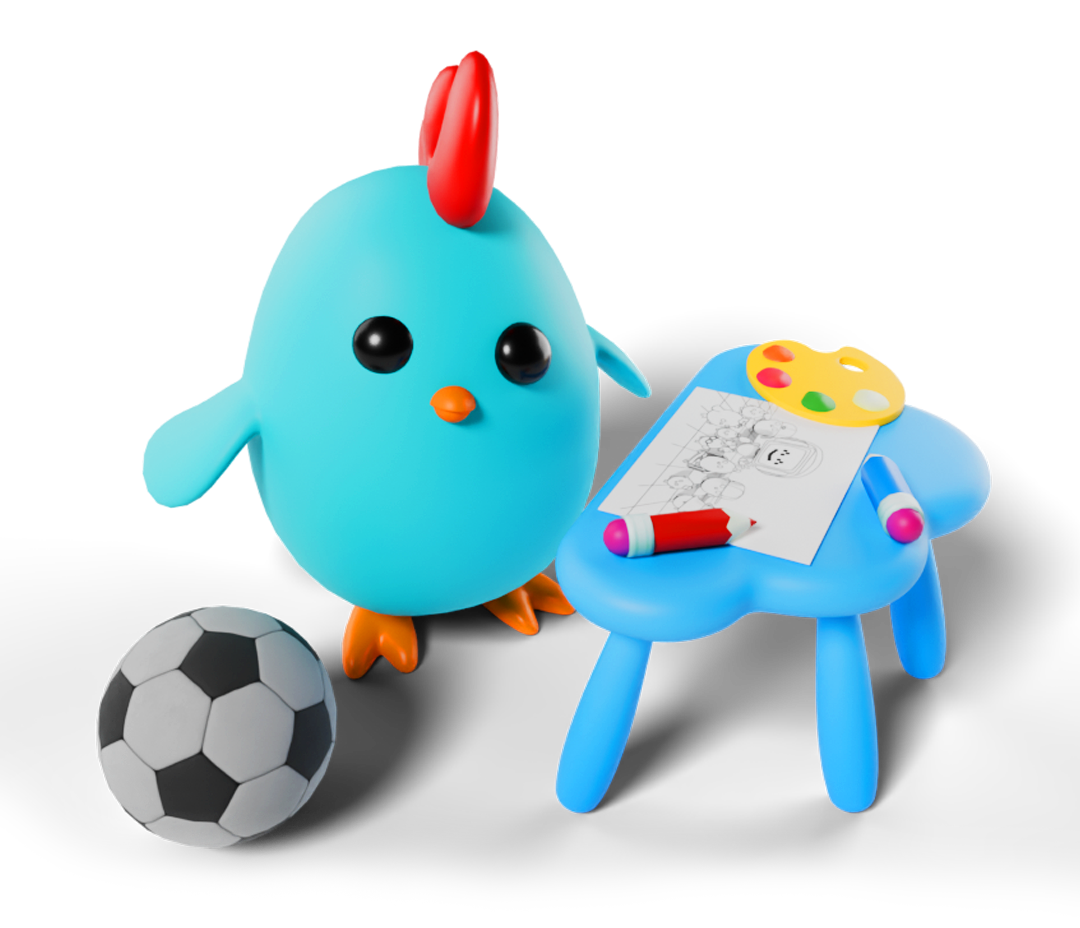 A character with a soccer ball and tabletop work, representing the app’s role in supporting smooth transitions between activities, such as physical activity and seated learning.