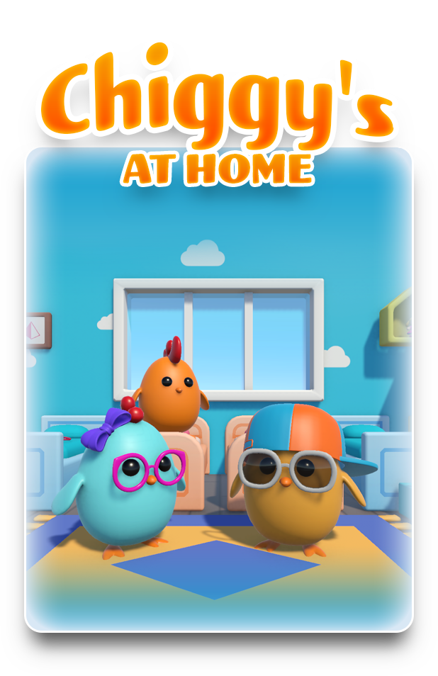 MixUp FixUp gameplay screenshot of the 'At Home' theme, featuring Chiggy the character in a cozy, colorful indoor setting.