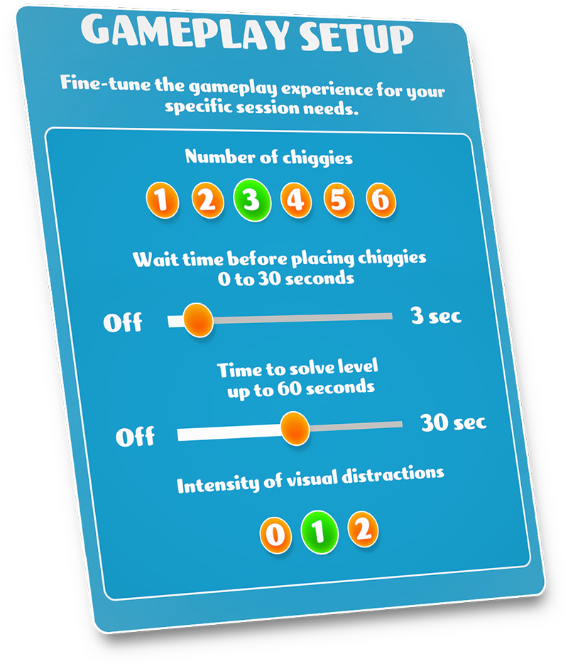 Screenshot of gameplay options to achieve the desired cognitive load