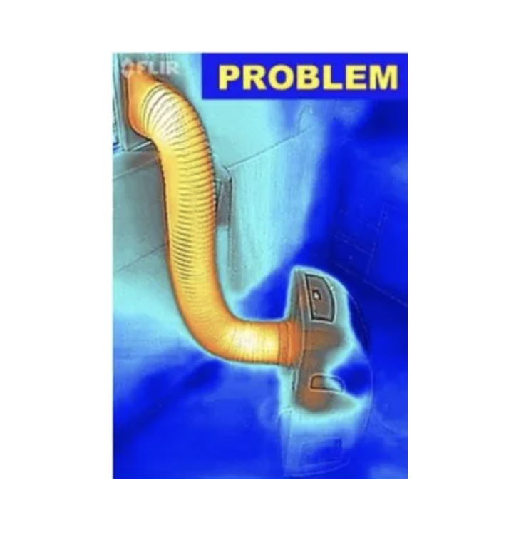 An image showing an Air Conditioner tube that is hot and heating the room, indicated by a yellow label reading "Problem" at the top.