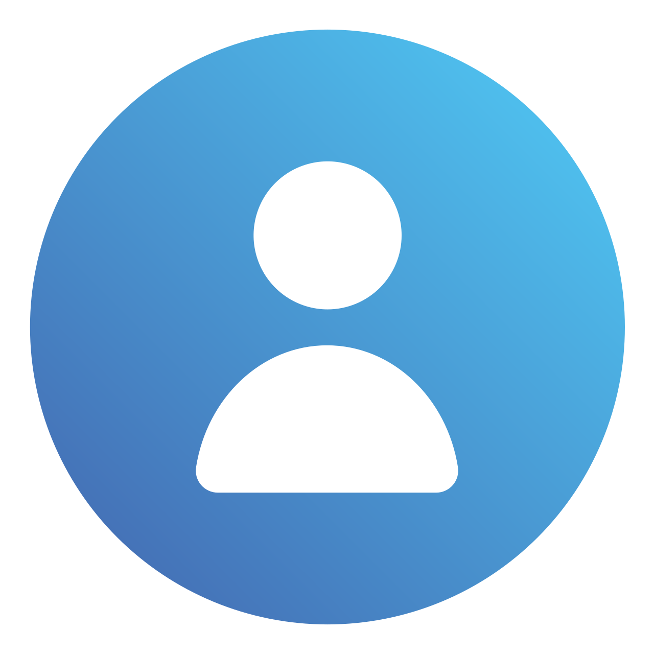 Blue circular icon with white silhouette of a person.