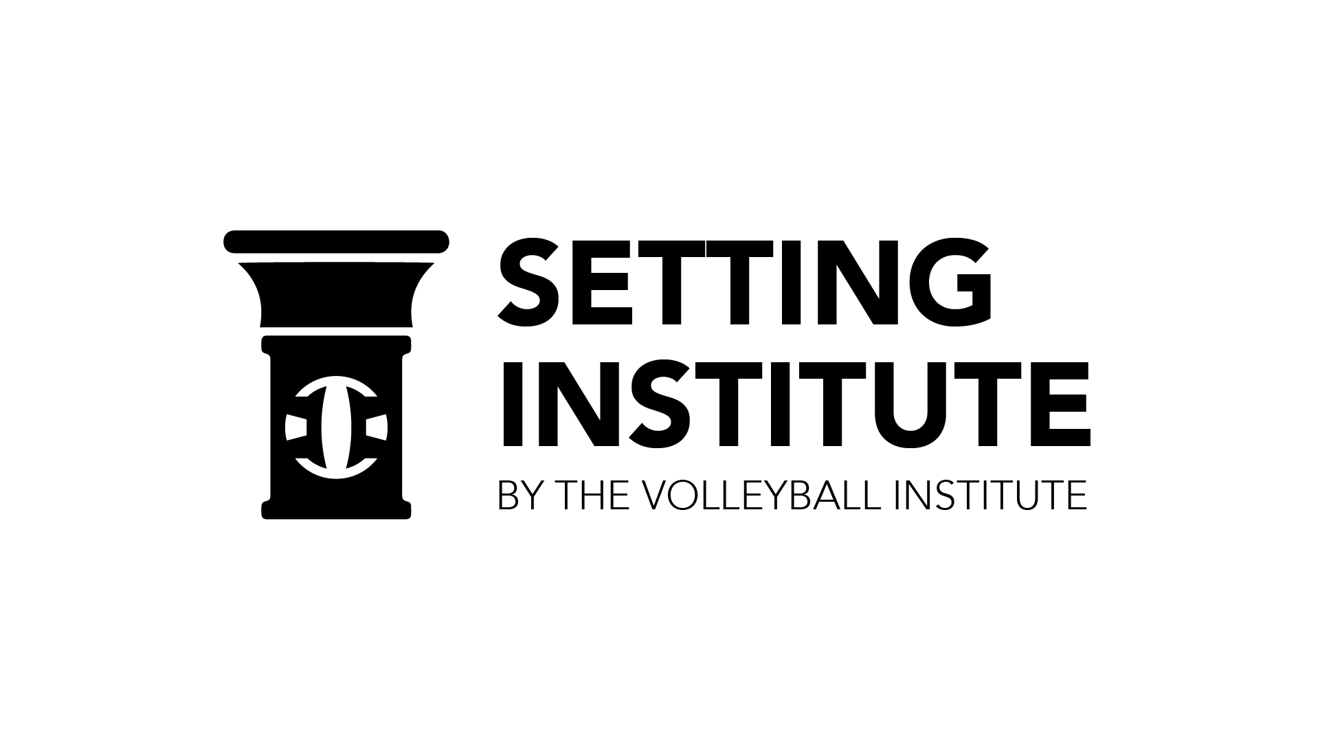 Logo for Setting Institute with a volleyball and a stylized column, by the Volleyball Institute
