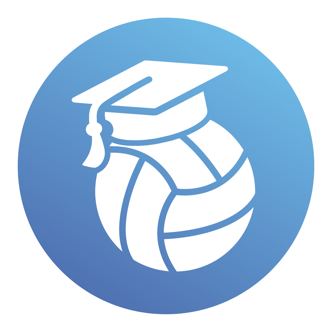 Illustration of a volleyball with a graduation cap on top.