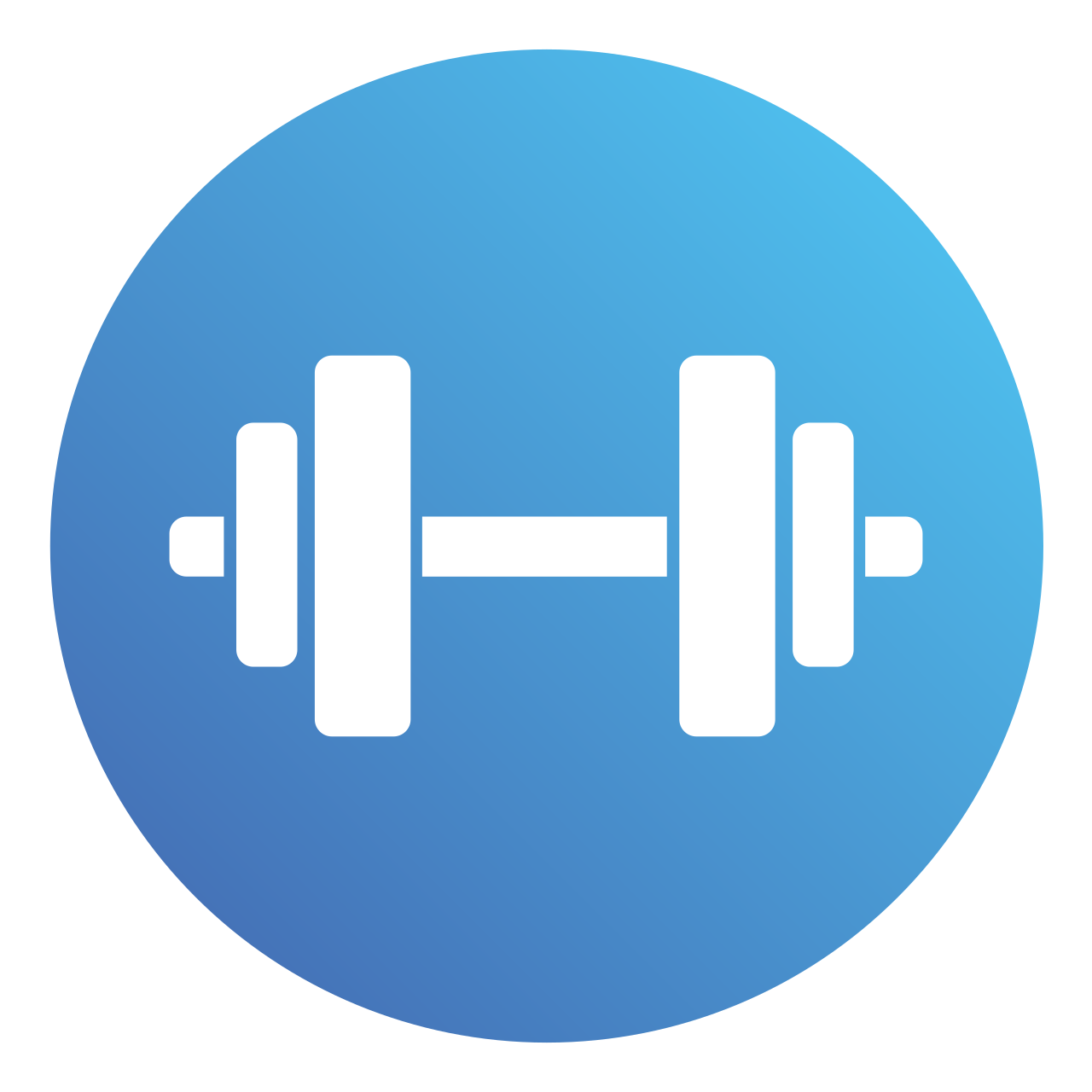 Icon of a white dumbbell on a blue circular background.