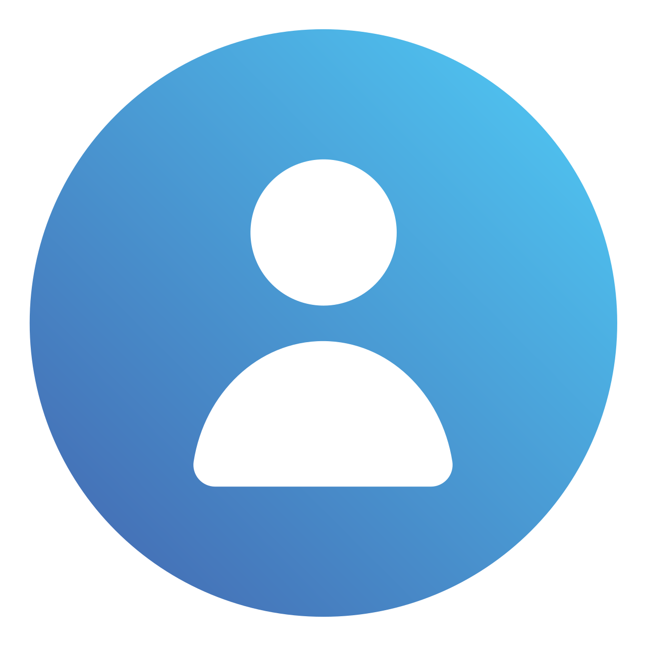 Blue circular icon with a white user profile silhouette in the center.