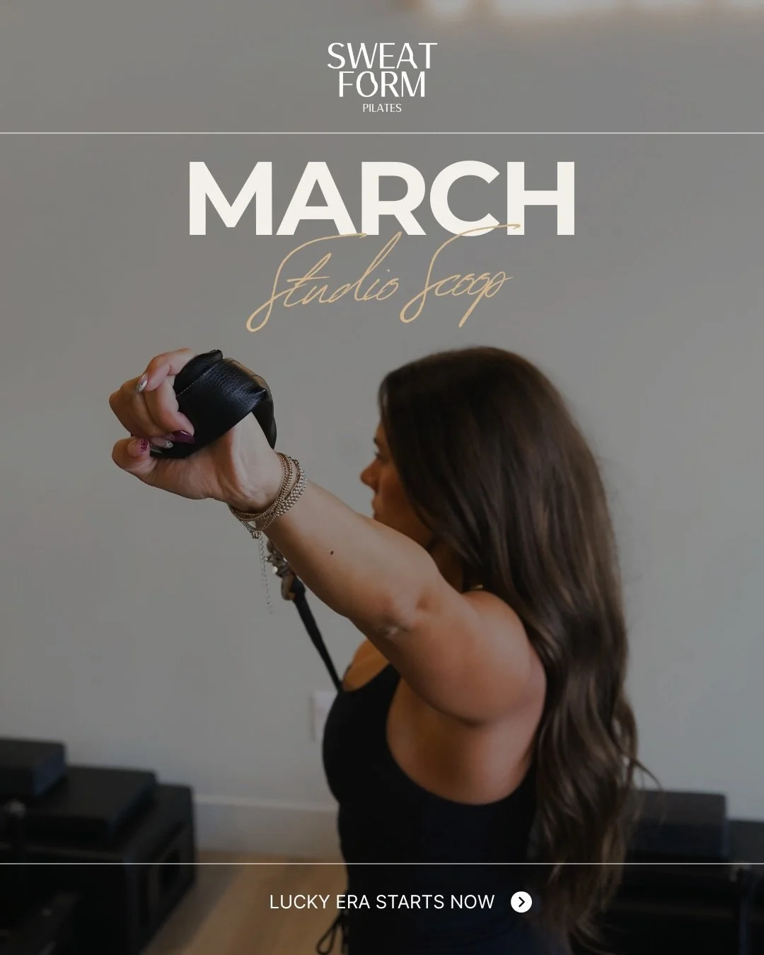 Okay Marchhh 👏🏼 we&rsquo;re in our lucky girl era and the studio calendar is stacked.
Here&rsquo;s your SWEATFORM Studio Scoop so you know what&rsquo;s happening all month:

&bull; March Challenge &ndash; 21 classes in 31 days.
Show up. Stay consis