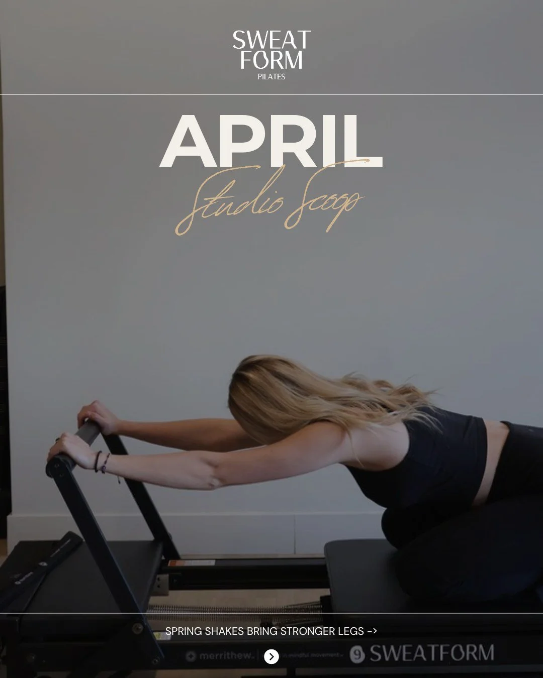 APRIL STUDIO SCOOP 
Studio scoop is here! Here&rsquo;s what&rsquo;s happening in April at SWEATFORM:
💛 Fueled With Fed Up Challenge
 16 classes. 4 check-ins.
 One of you wins a $450 meal plan.
 Move your body. Feed it well. Stay consistent.
🔥 3 Cla
