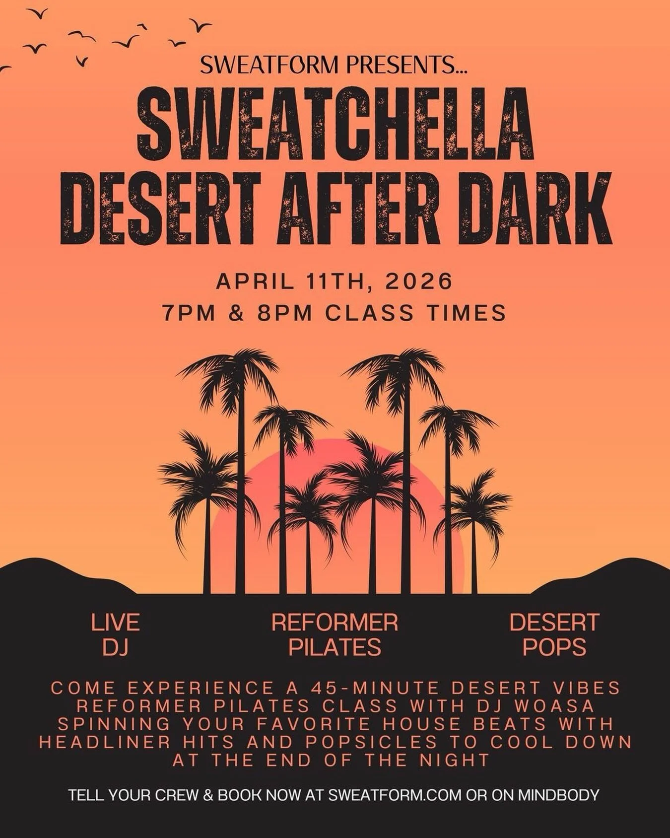 desert after dark&hellip; but make it Pilates 🌴🔥
we&rsquo;re turning the lights down, the music up, and giving you a class that feels a little different than your usual burn.
live DJ. house beats. 45 minutes on the reformer that hits in all the rig