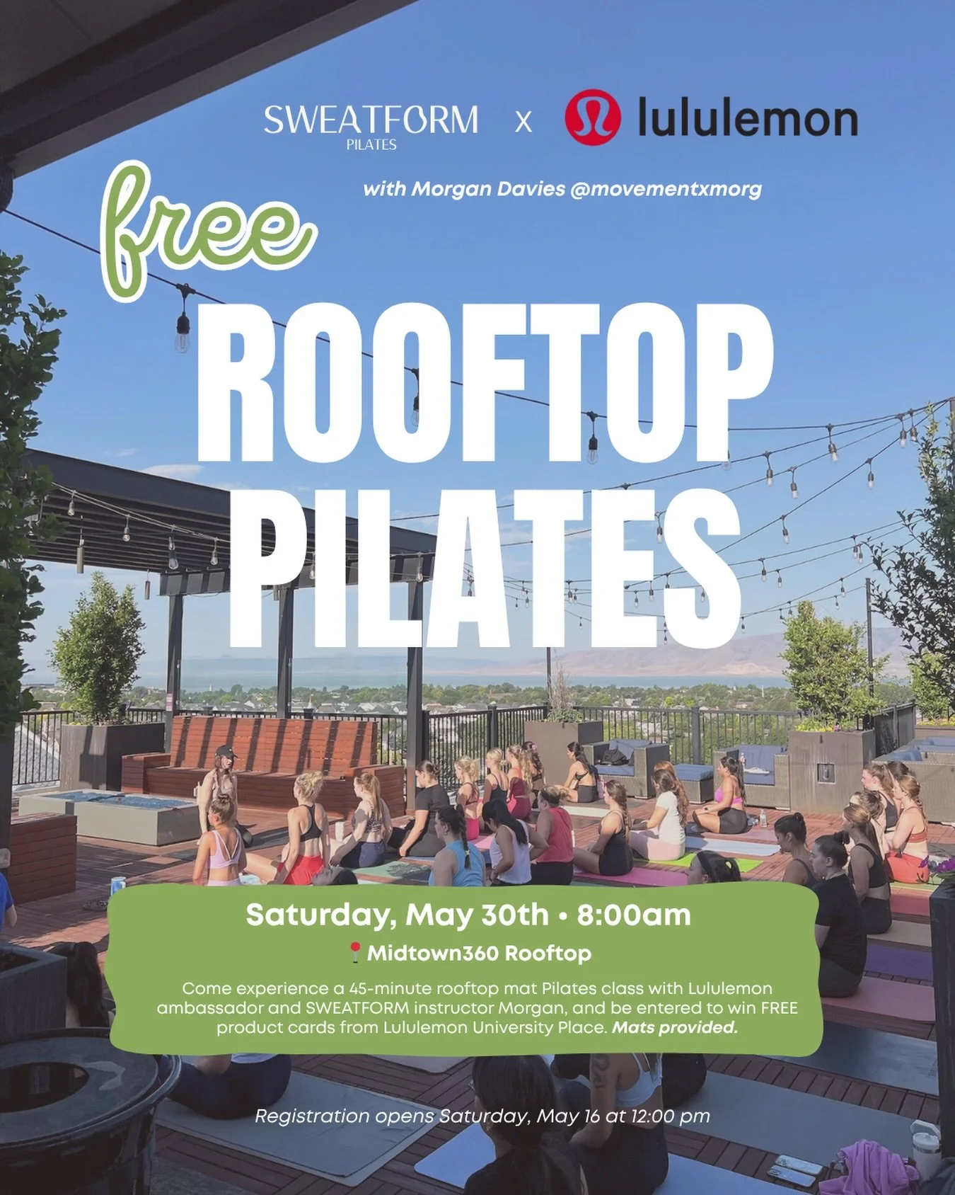 IT&rsquo;S BACK! Our viral rooftop mat series is coming back for summer #2, and we&rsquo;re kicking things off in partnership with @lululemon and @movementxmorg 🤝 come experience a FREE 45-minute mat class taught by Morgan, and enter for the chance 