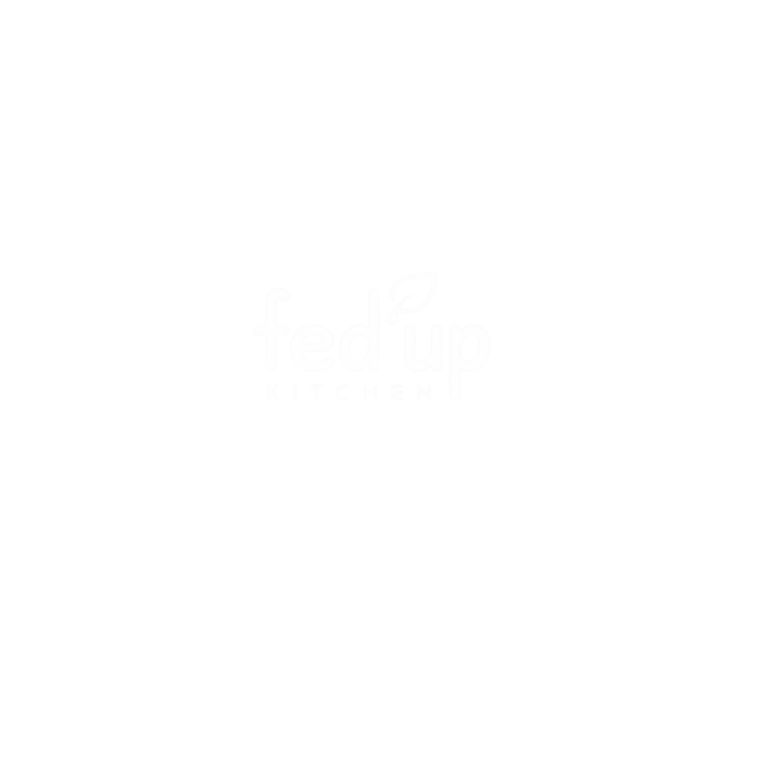 Black background with white text that reads 'fed up KITCHEN' with a small leaf symbol over the 'u' in 'up'.