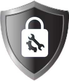 Escudo con candado y engranaje en el centro, simbolizando seguridad y protección digital.