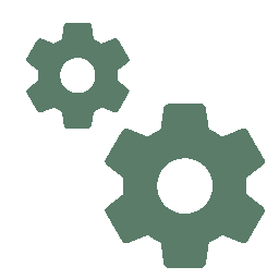 Two overlapping gear icons in shades of green