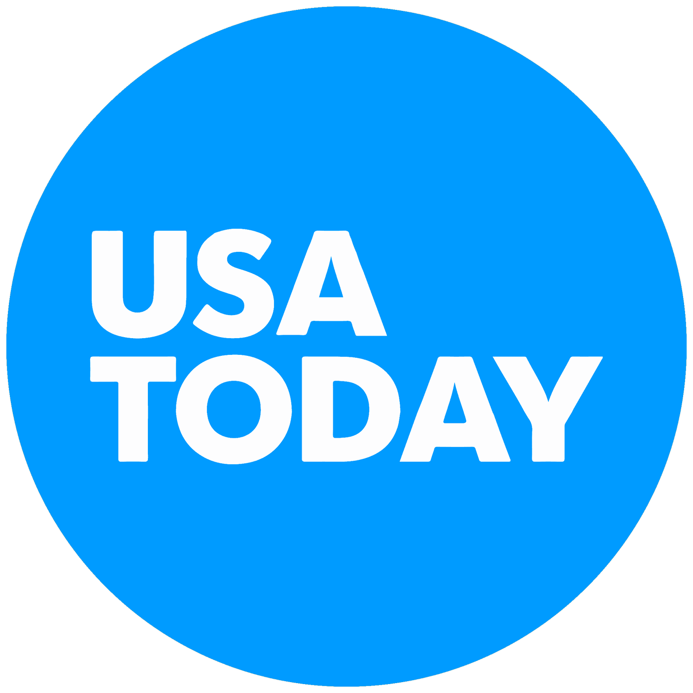 Blue circular badge with white text that says "USA TODAY".