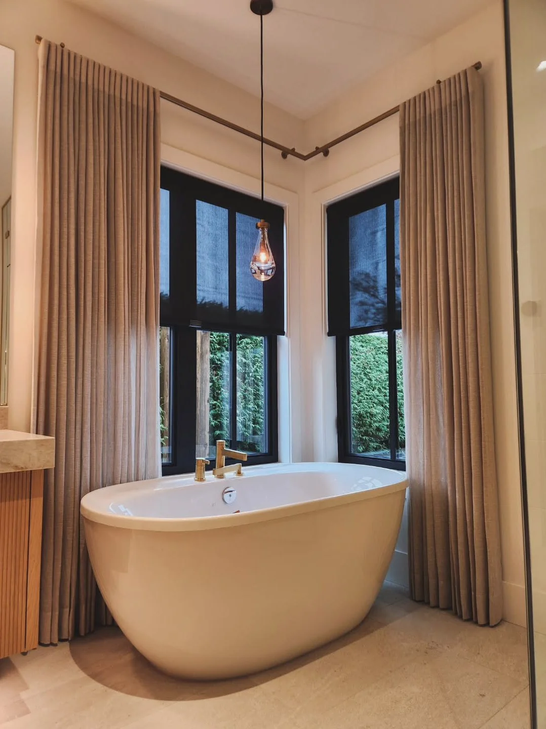 custom curtains in modern bathroom