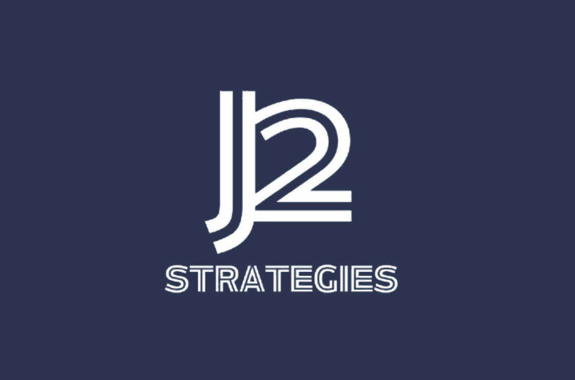 J2 Strategies logo with stylized 'J2' and the word 'STRATEGIES' below in white on a dark blue background.