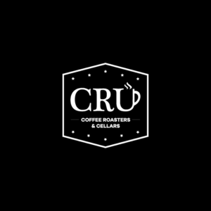 Logotipo de CRU Coffee Roasters & Cellars en fondo negro