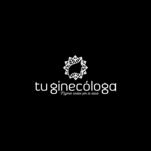 Logotipo de 'tu ginecóloga' con un diseño floral en blanco sobre fondo negro, indicando que es un consultorio ginecológico.