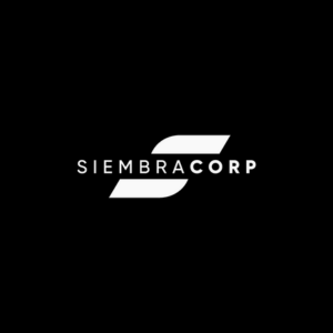 Logo de Siembre Corp con diseño moderno y texto en blanco sobre fondo negro.